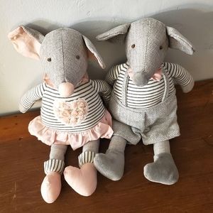 Decorative Stuffed Mouse Set, Nursery Home Decor Soft Gray Pink White Girls Room